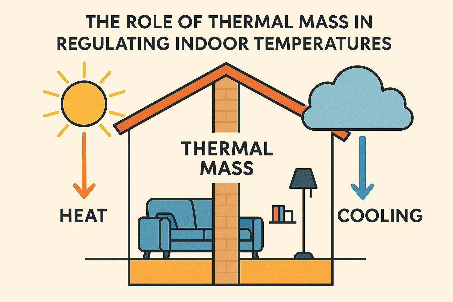 The role of thermal mass in regulating indoor temperatures.